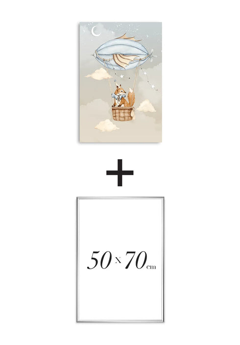 Plakat Lisek Balon Srebrny + Srebrna Ramka 50x70cm