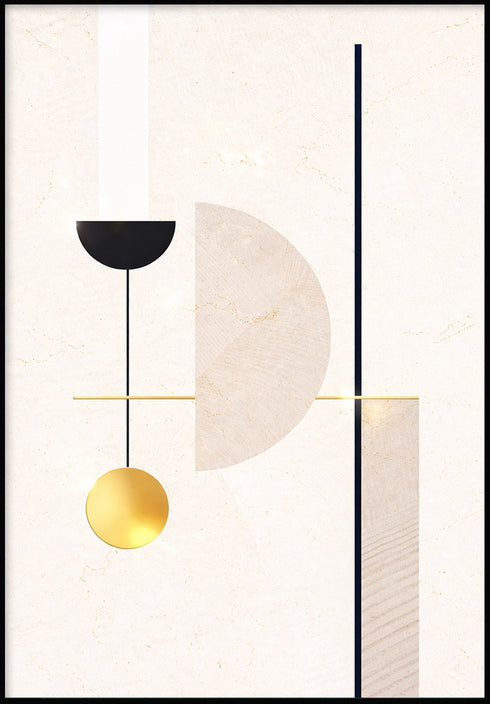 Kremowe Geometryczne Kształty Środkowy Złoty Plakat 50x70cm