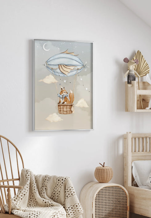 Plakat Lisek Balon Srebrny + Srebrna Ramka 50x70cm