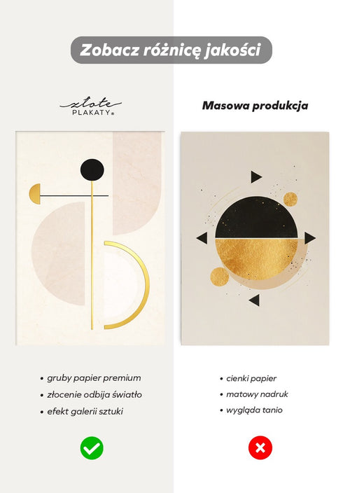 Kremowe Geometryczne Kształty Lewy Złoty Plakat 50x70cm