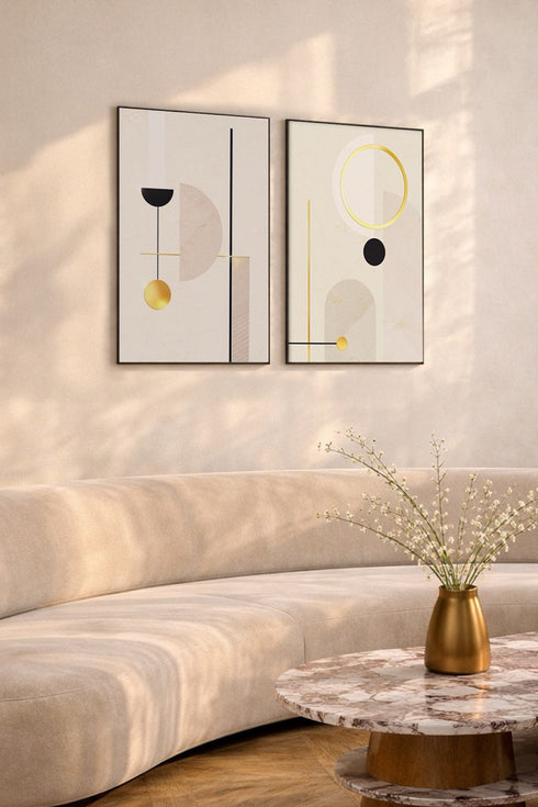 Kremowe Geometryczne Kształty Prawy Złoty Plakat 50x70cm