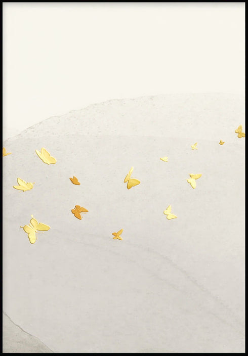 Kremowe Motyle Prawy Złoty Plakat 50x70cm
