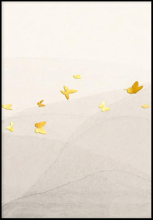 Kremowe Motyle Środkowy Złoty Plakat 50x70cm