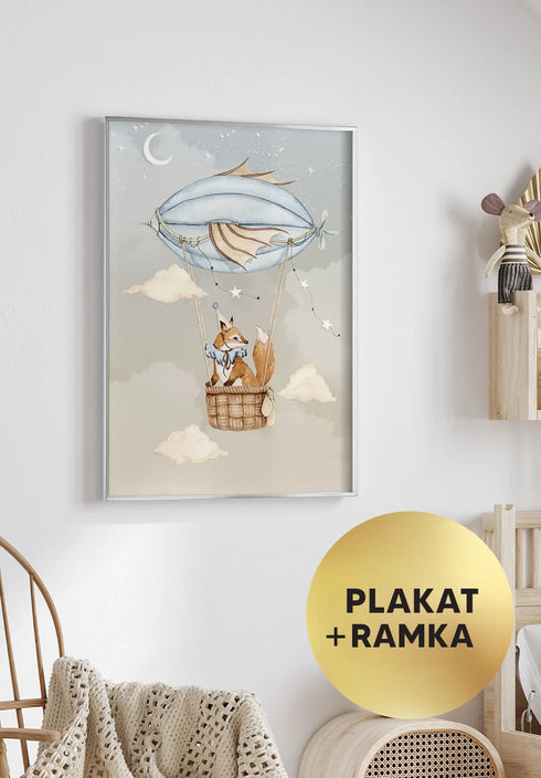 Plakat Lisek Balon Srebrny + Srebrna Ramka 50x70cm
