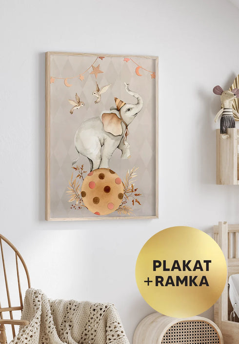 Plakat Słoń Rose Gold + Dębowa Ramka 50x70cm