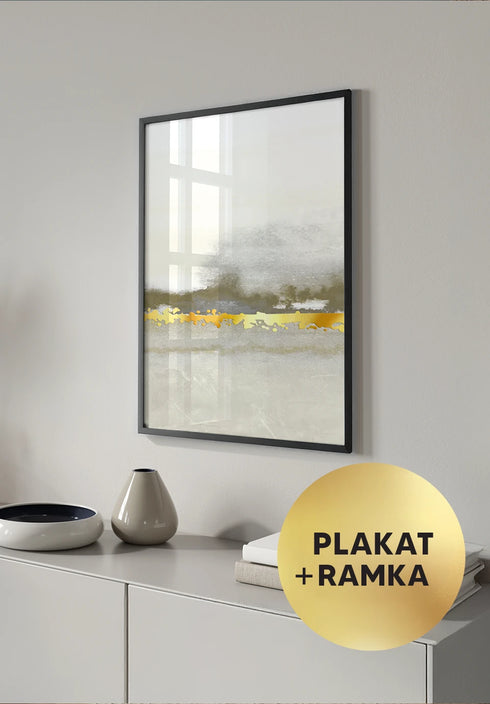 Plakat Kremowa Abstrakcyjna Linia Środkowy + Czarna Ramka 50x70cm