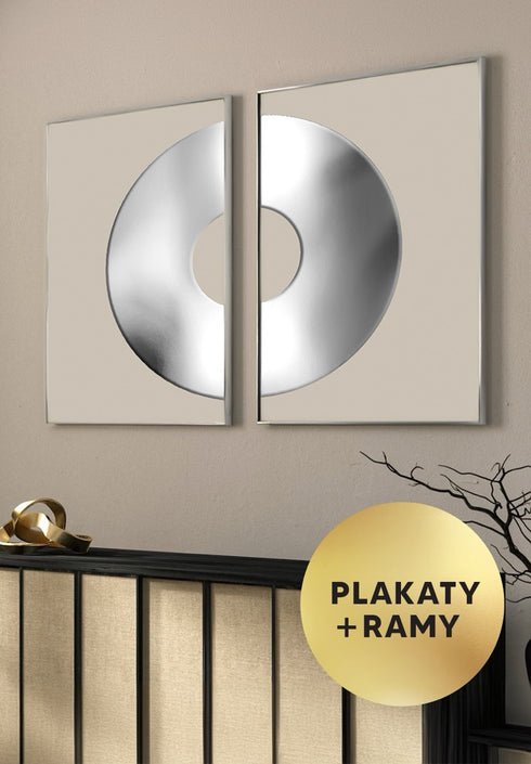Zestaw 2 Plakatów Beżowy Donut Srebrny + 2 Ramki Srebrne 50x70cm