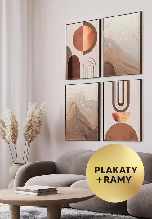 Zestaw 4 Plakatów Karmelowy Nugat Rose Gold + 4 Ramki Czarne 50x70cm