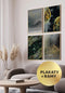 Zestaw 4 Plakatów Las Z Góry Złoty + 4 Ramki Złote 50x70cm