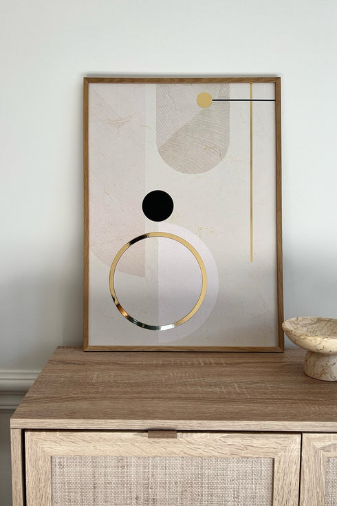 Kremowe Geometryczne Kształty Lewy Złoty Plakat 50x70cm