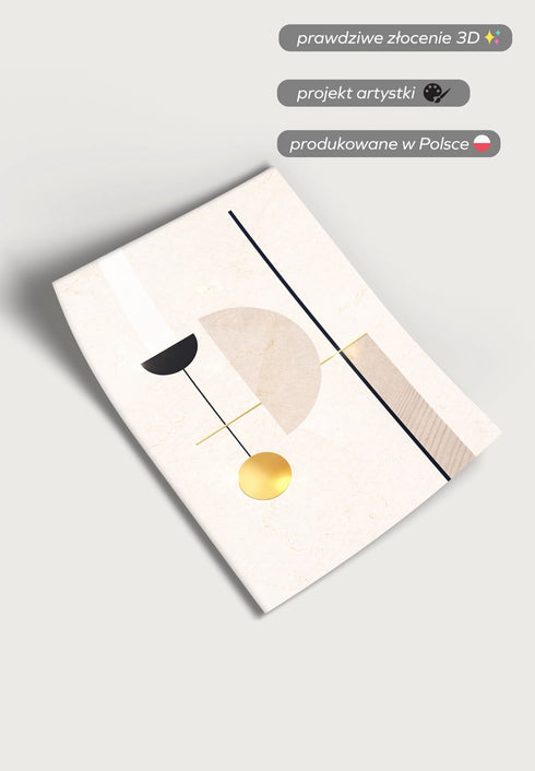 Kremowe Geometryczne Kształty Środkowy Złoty Plakat 50x70cm