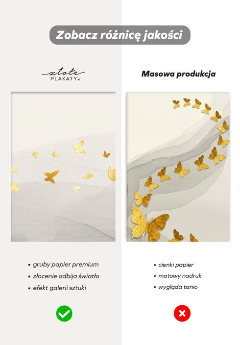 Kremowe Motyle Lewy Złoty Plakat 50x70cm