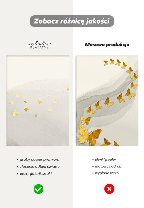 Kremowe Motyle Prawy Złoty Plakat 50x70cm