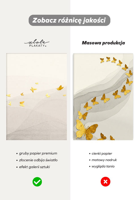 Kremowe Motyle Środkowy Złoty Plakat 50x70cm