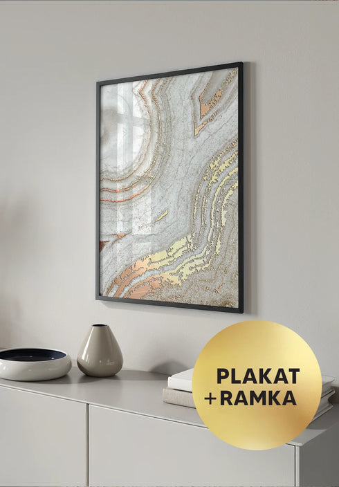 Plakat Brązowy Agat Prawy Wzór Rose Gold + Czarna Ramka 50x70cm