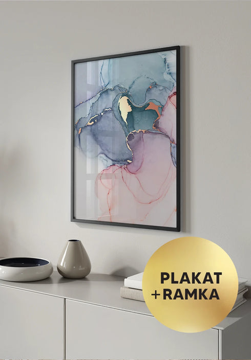 Plakat Akwarela Różowy Marmur Rose Gold + Czarna Ramka 50x70cm