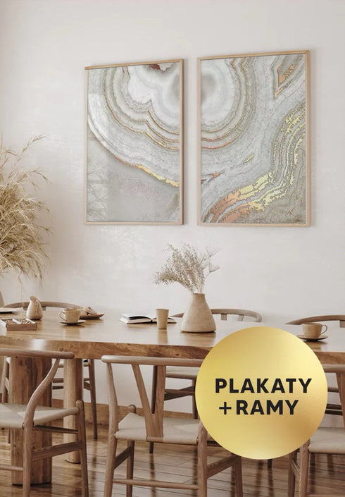 Zestaw 2 Plakatów Brązowy Agat Rose Gold + 2 Ramki Dębowe 50x70cm