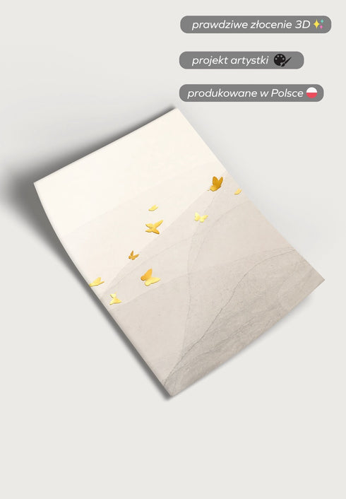 Kremowe Motyle Środkowy Złoty Plakat 50x70cm