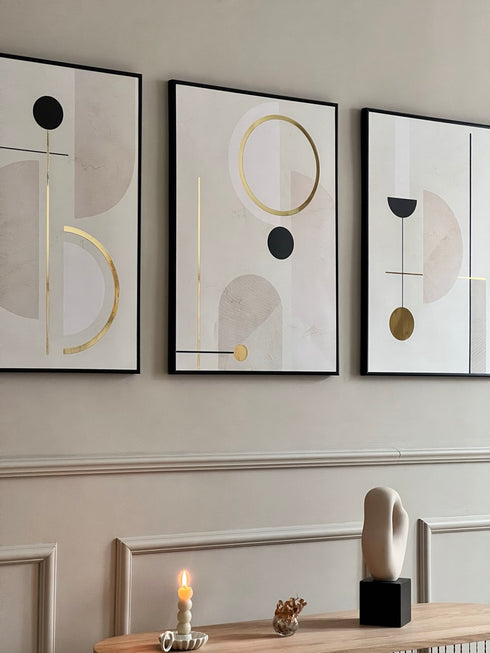 Kremowe Geometryczne Kształty Lewy Złoty Plakat 50x70cm