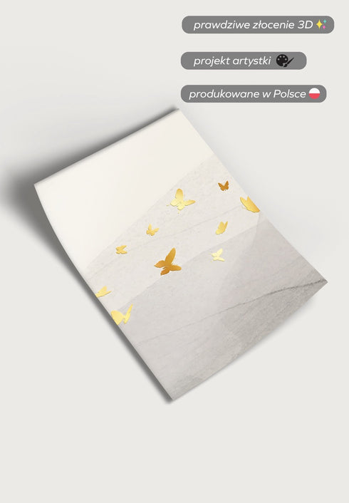 Kremowe Motyle Środkowy Złoty Plakat 50x70cm