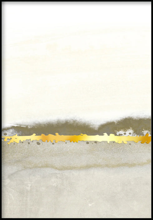 Kremowa Abstrakcyjna Linia Lewy Złoty Plakat 50x70cm