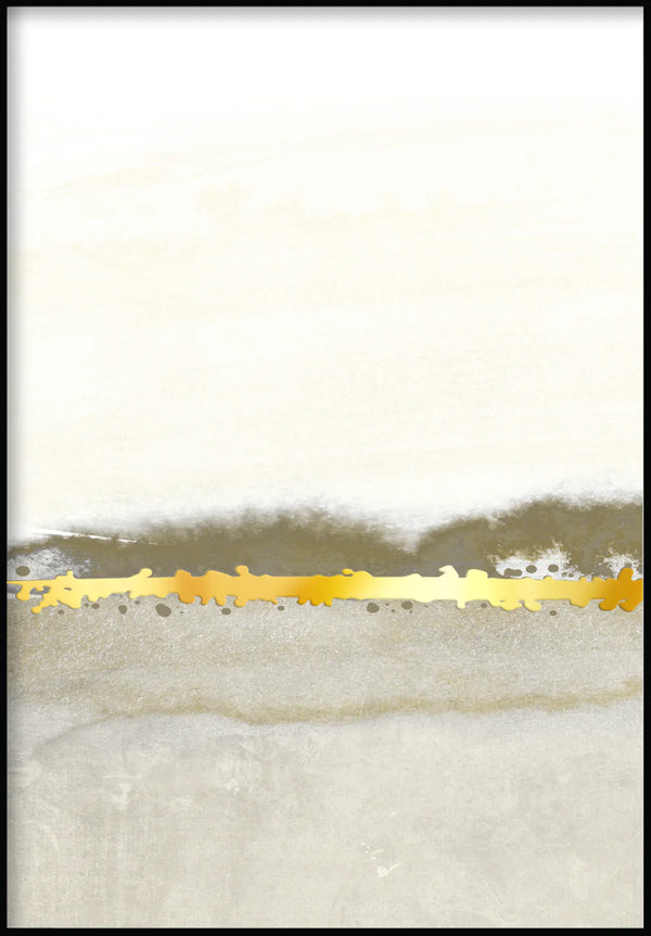 Kremowa Abstrakcyjna Linia Lewy Złoty Plakat 50x70cm