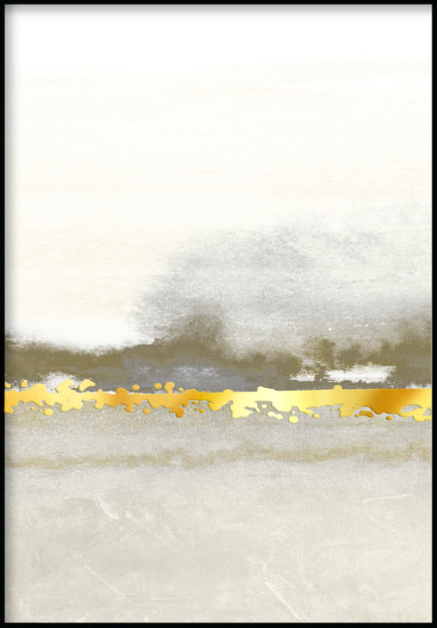 Kremowa Abstrakcyjna Linia Środkowy Złoty Plakat 50x70cm