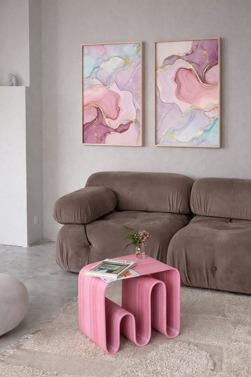 Akwarela Różowe Pastele Złoty Plakat 50x70cm