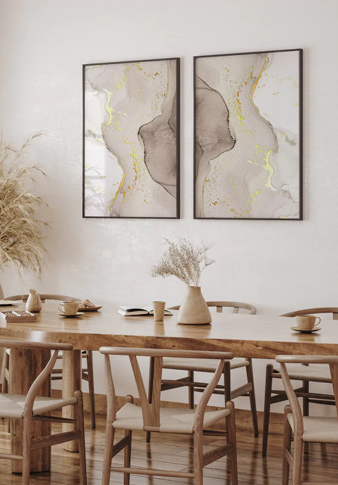 Beżowa Akwarela Złoty Zestaw 2 Plakatów 50x70cm