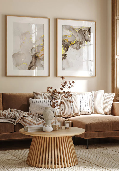 Beżowa Farba Złoty Zestaw 2 Plakatów 50x70cm