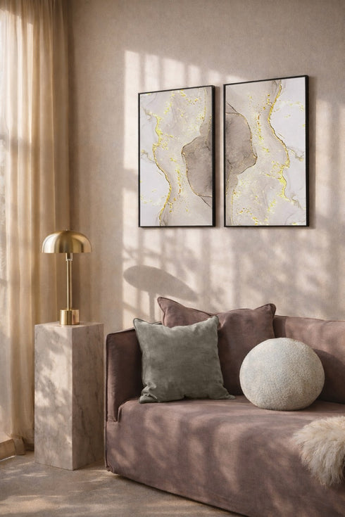 Beżowa Akwarela Złoty Plakat 50x70cm