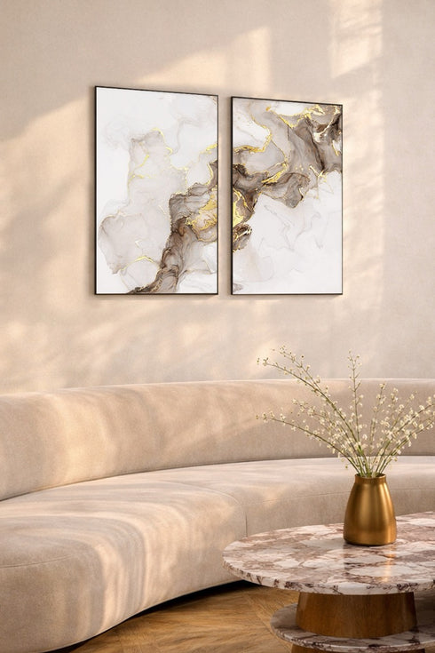 Beżowa Farba Lewy Wzór Złoty Plakat 50x70cm