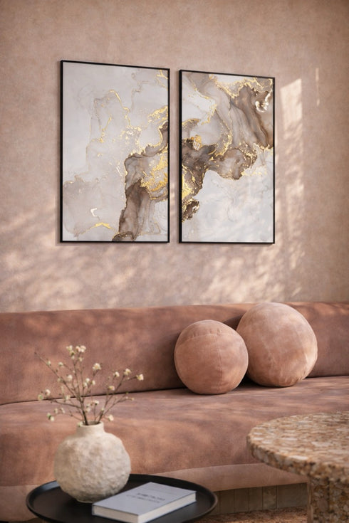 Beżowa Farba Prawy Wzór Złoty Plakat 50x70cm