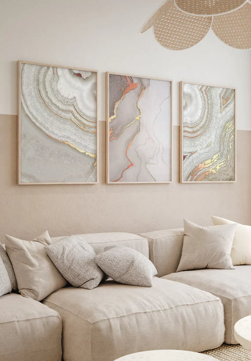 Beżowe Paski Rose Gold Plakat 50x70cm