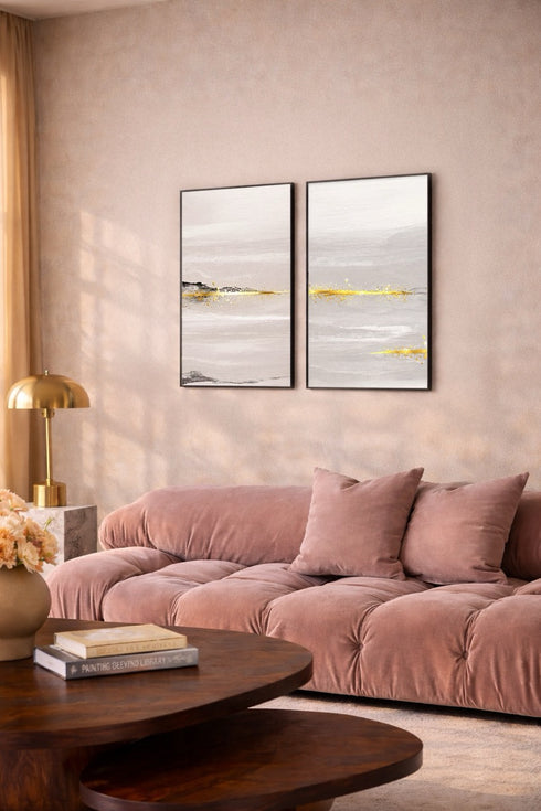 Beżowy Pejzaż Lewy Złoty Plakat 50x70cm