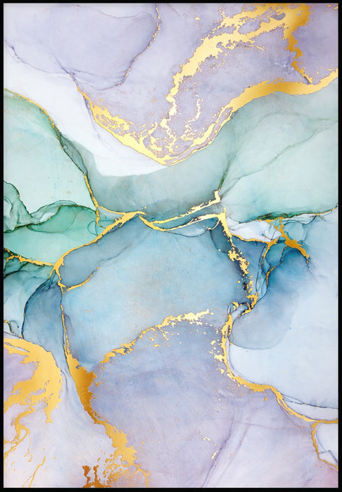 Błękitne Akwarele Złoty Plakat 50x70cm