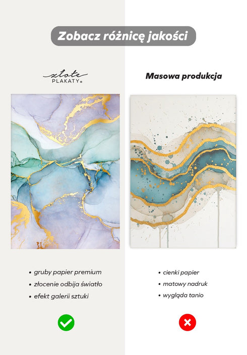 Błękitne Akwarele Złoty Plakat 50x70cm