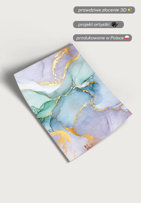 Błękitne Akwarele Złoty Plakat 50x70cm