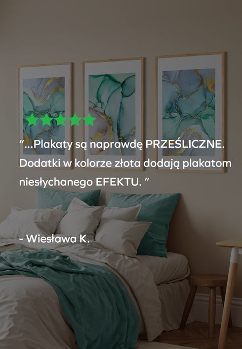 Błękitne Akwarele Złoty Plakat 50x70cm