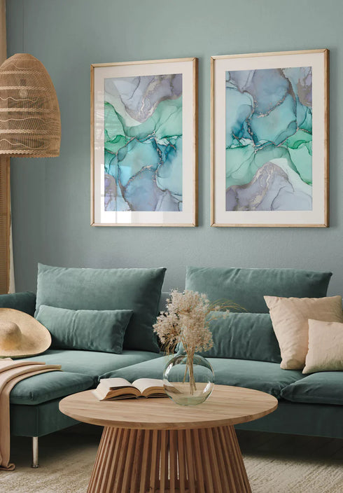 Błękitne Akwarele Srebrny Zestaw 2 Plakatów 50x70cm