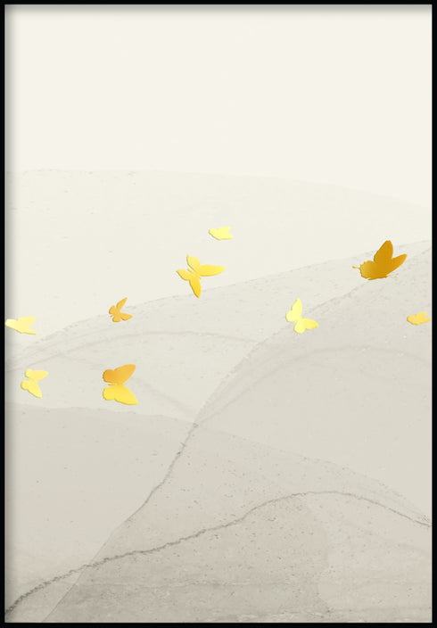 Kremowe Motyle Środkowy Złoty Plakat 50x70cm