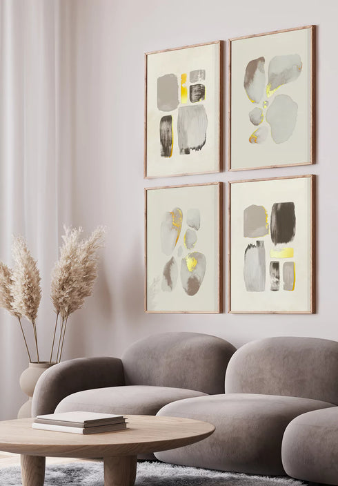 Kremowe Pociągnięcia Pędzlem Złoty Zestaw 4 Plakatów 50x70cm