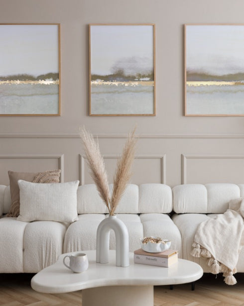 Kremowa Abstrakcyjna Linia Złoty Zestaw 3 Plakatów 50x70cm