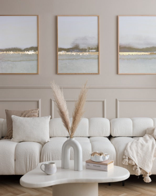 Kremowa Abstrakcyjna Linia Złoty Zestaw 3 Plakatów 50x70cm