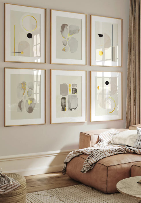 Kremowe Geometryczne Kształty Złoty Zestaw 6 Plakatów 50x70cm