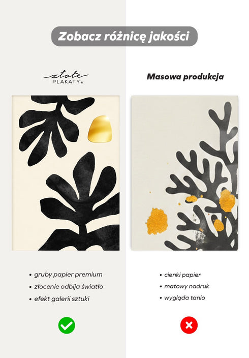 Czarne Liście Złoty Plakat 50x70cm