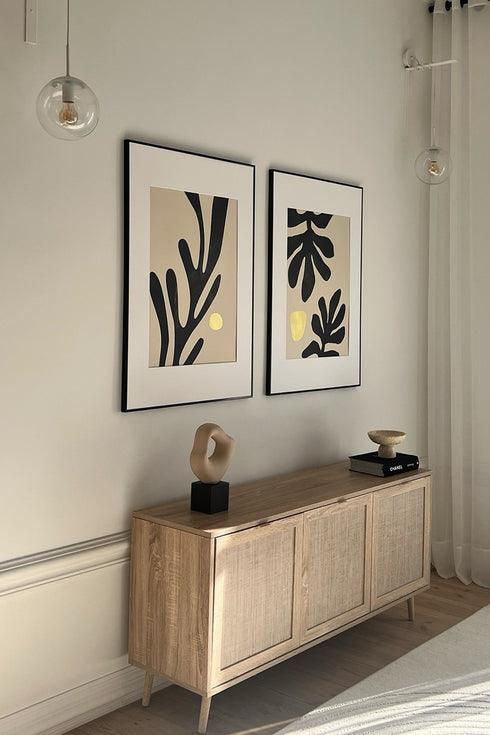 Czarne Liście Złoty Plakat 50x70cm