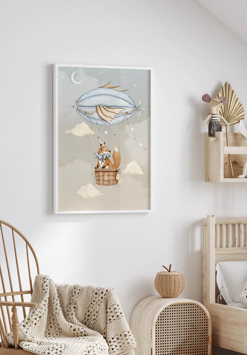 Lisek Balon Srebrny Plakat 50x70cm