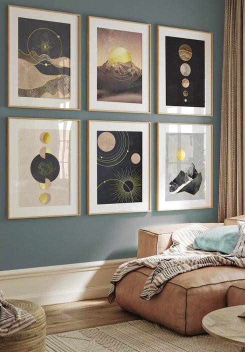 Kosmiczna Abstrakcja Złoty Zestaw 6 Plakatów 50x70cm