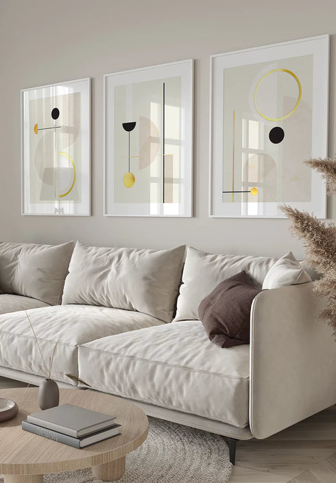 Kremowe Geometryczne Kształty Złoty Zestaw 3 Plakatów 50x70cm